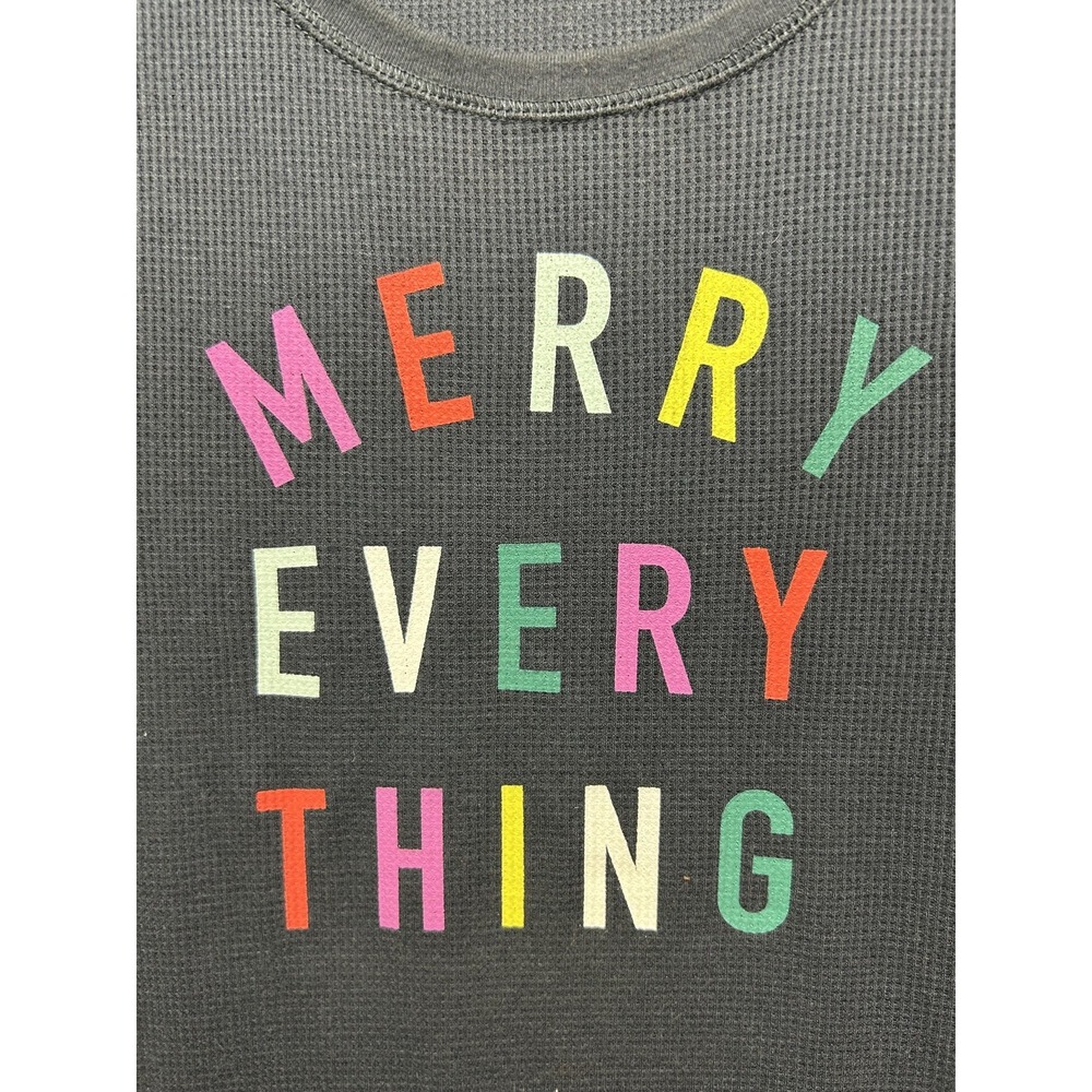 Old Navy Shirt Womens Small Gray Merry Every‎ Thing Thermal Waffle Knit Holiday